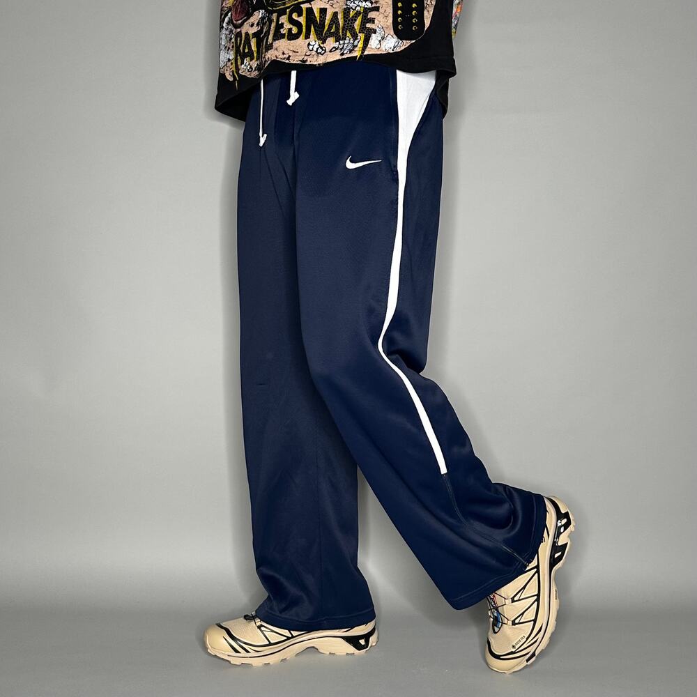 Vintage Y2K Nike Sweatpants Mens M Baggy Wide Leg Navy Blue White Polyester